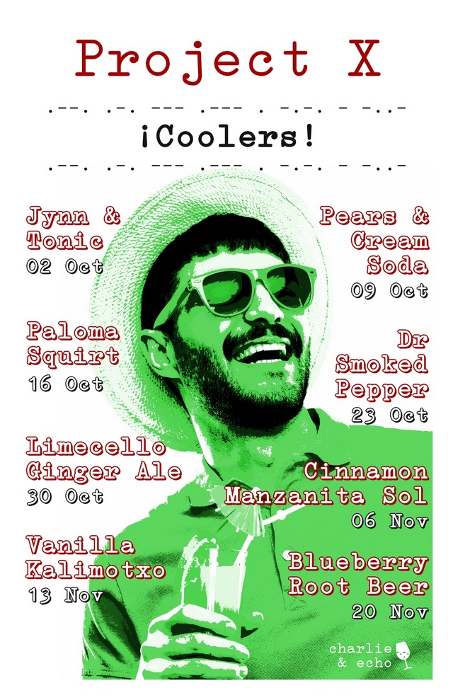 Poster listing cocktails and woman with cocktail glass and cigarette